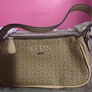 GUESS Logo Patterned Beige Shoulder Bag
